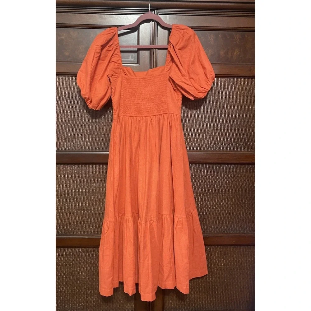 Abercrombie & Fitch Milkmade Maxi Smocked Linen Cotton Blend Dress MP Farmhouse